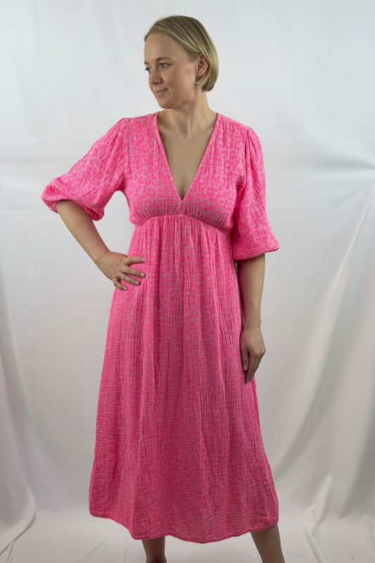 Leo Musselin Kleid lang mit Ärmeln