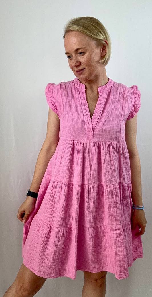 Musselin Kleid V-Ausschnitt versch. Farben