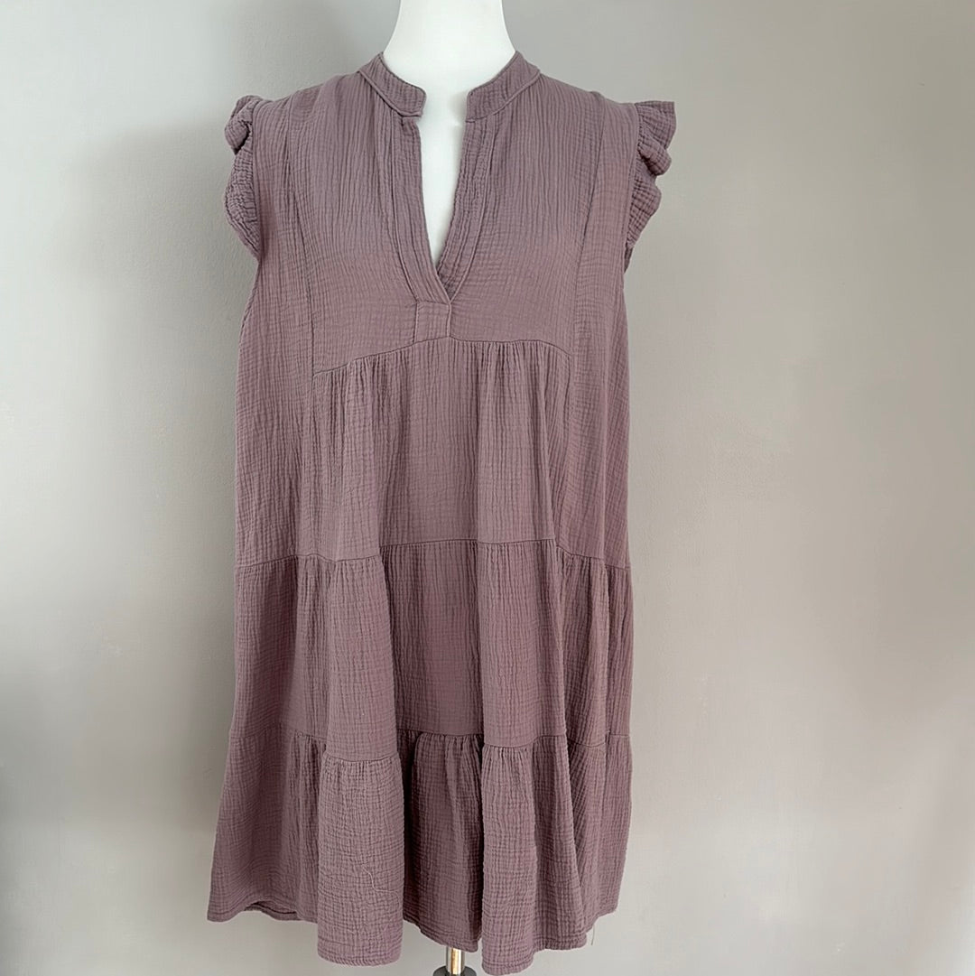 Musselin Kleid V-Ausschnitt versch. Farben
