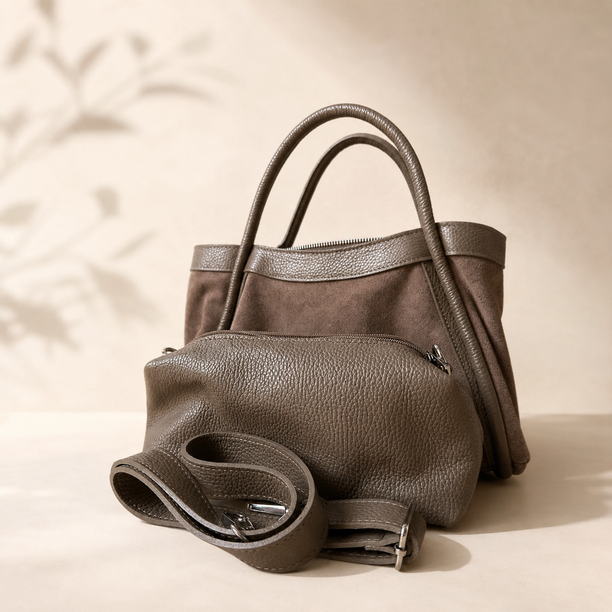 Wildleder Handtasche, Taupe