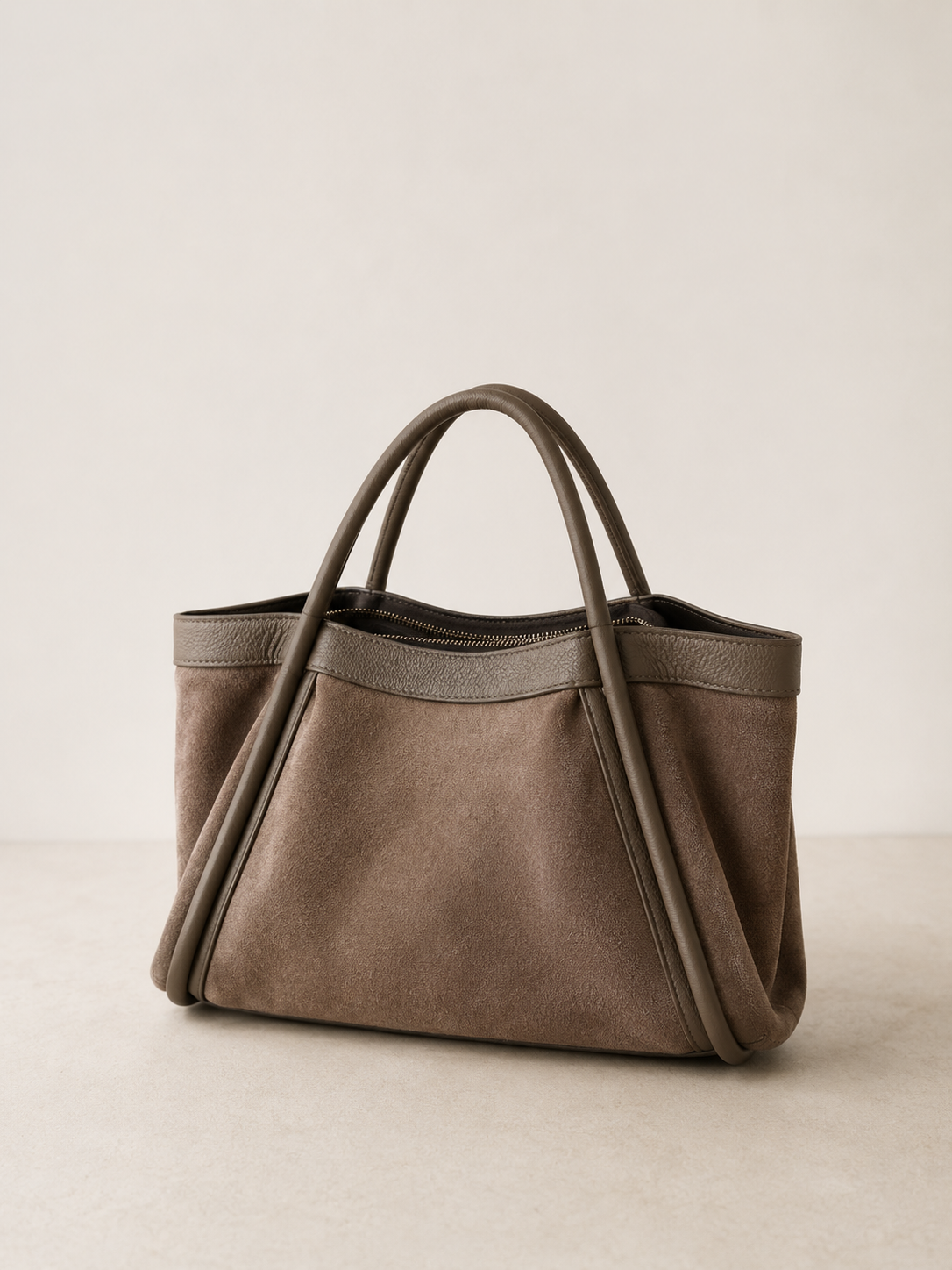 Wildleder Handtasche, Taupe