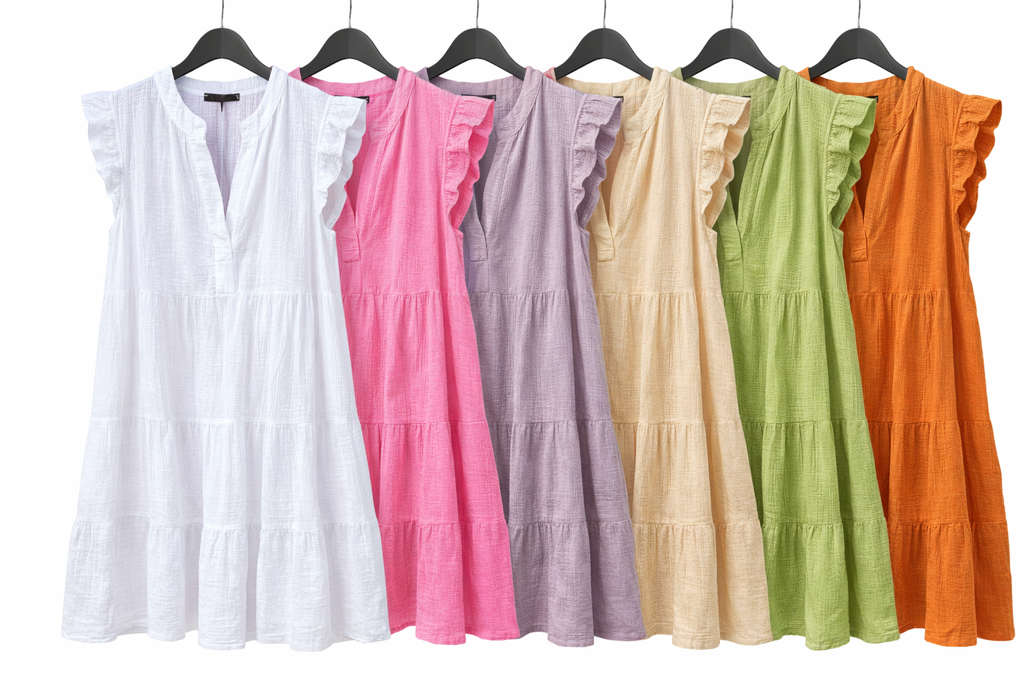Musselin Kleid V-Ausschnitt versch. Farben